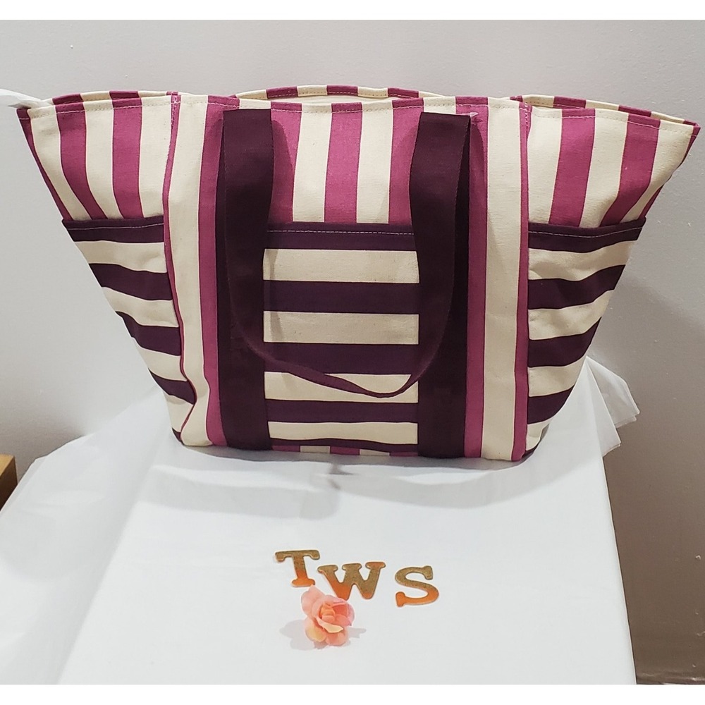VICTORIA'S SECRET STRIPED LARGE CANVAS TOTE BAG:NWT STRIPED